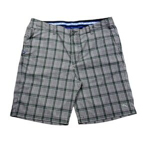Tommy Bahama Plaid Shorts Men's Size‎ 38 Gray Green Flat Front Golf Casual